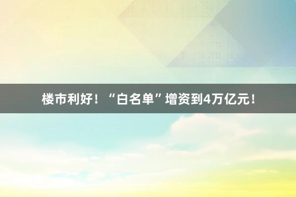 楼市利好！“白名单”增资到4万亿元！