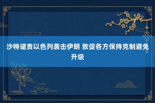 沙特谴责以色列袭击伊朗 敦促各方保持克制避免升级