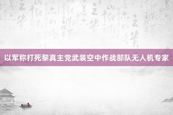 以军称打死黎真主党武装空中作战部队无人机专家