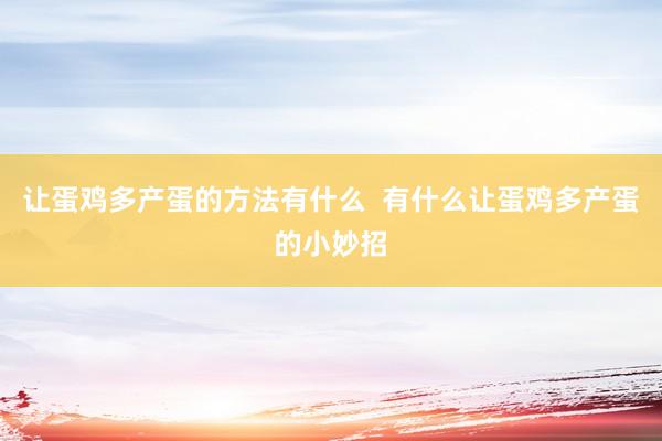 让蛋鸡多产蛋的方法有什么  有什么让蛋鸡多产蛋的小妙招