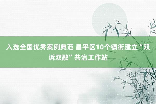 入选全国优秀案例典范 昌平区10个镇街建立“双诉双融”共治工作站